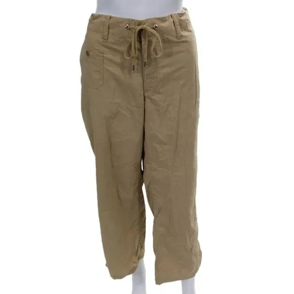 Lauren Ralph Lauren Womens Cotton Drawstring Casual Straight Pants Tan Size 12
