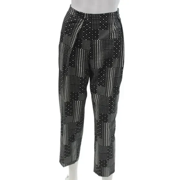 Piazza Sempione Women Black Ankle Pants Geometric Polka Dot Zip Size 50