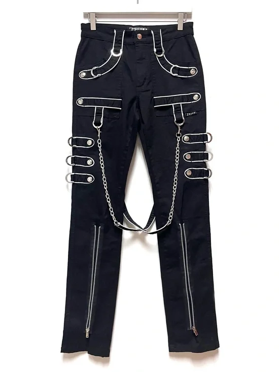 TRIPP NYC Band Pants 26 Black Bondage Chain Strap Goth Punk Unisex Cyber Y2K