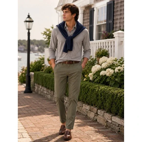 J. Hilburn Mens Olive Green Tech Stretch Twill 5-Pocket Tailored Pants‎ 32x27.5