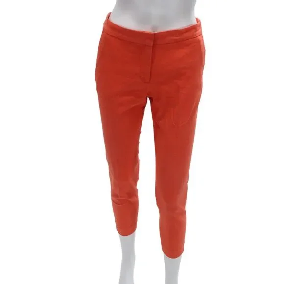 Zara Basic Women Ankle Cropped Orange Pants Petite Cotton Size S