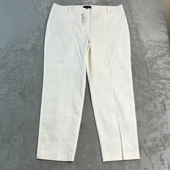 NWT Talbots Heritage White Straight Leg Trousers Pants Womens 18 (39x29) Cotton
