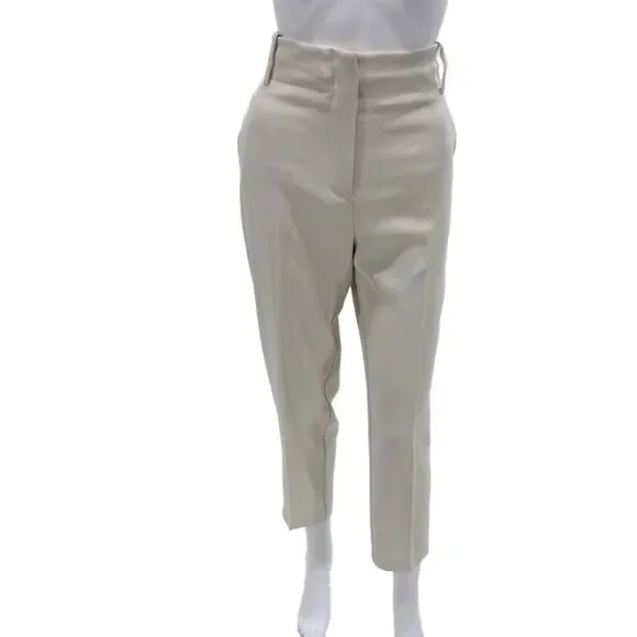 Pinko Womens Cropped Pants Beige Zip Polyester Size 6