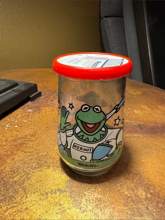 Vtg 1998 Welch’s Muppets in Space Jelly Jar Glass-Kermit in Command #1, with lid
