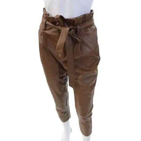 Lucy Paris Women Paperbag Cropped Ankle Pants Brown Drawstring Size XS