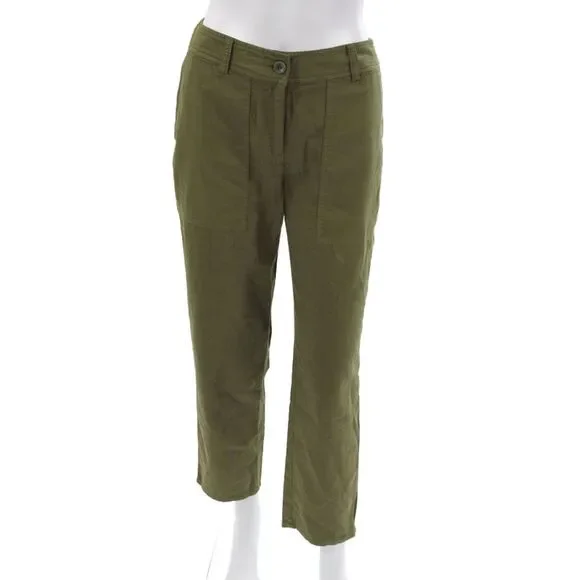 Eileen Fisher Women Chino Pants Green Organic Cotton Inseam 28 Size 4