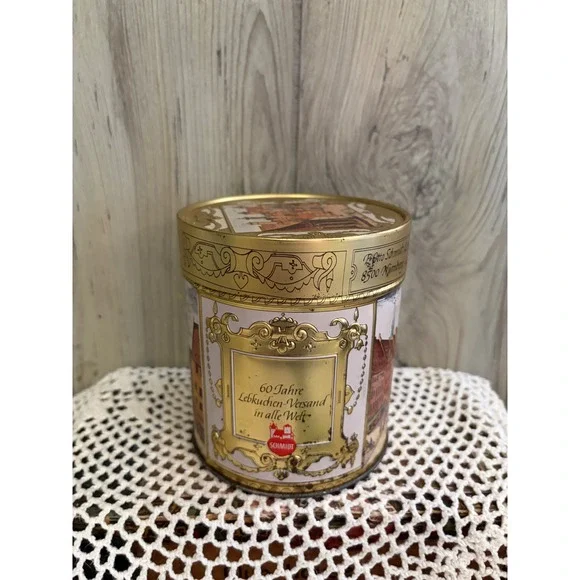 Vintage E Otto Schmidt Nurnberger Lebkuchen Tin West Germany Gold Canister