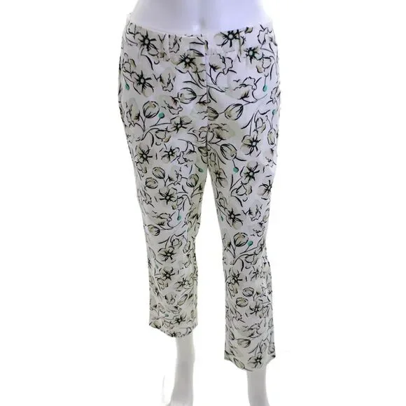 Marella Womens Cropped Ankle Floral Pants White Size 4