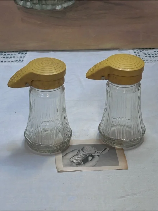 Vintage 1950's Daniel's Flip-Top Glass Salt & Pepper Shakers Yellow Top Set of 2