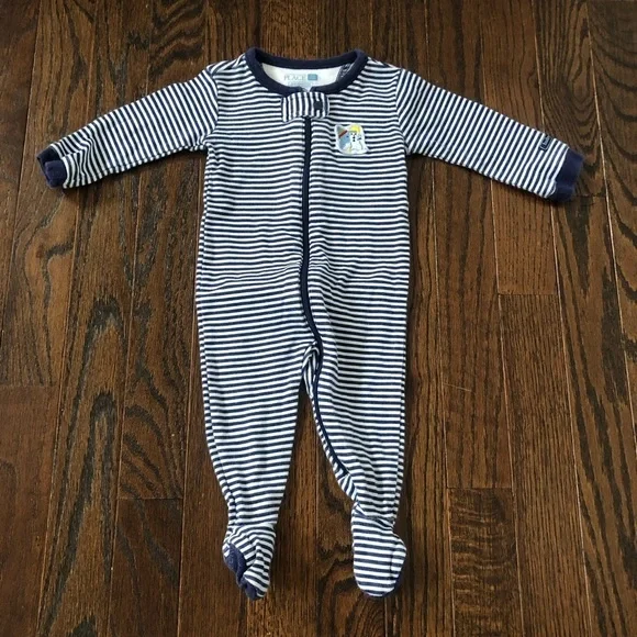 The Children’s Place Boys 3-6M Navy Blue/White Striped Footed One Piece