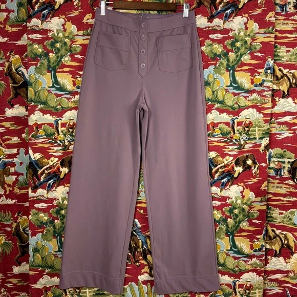 Halara Wide Leg Pants Womens Large Purple Excellent Button Front High Waisted