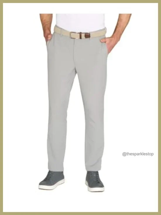 Men's Stretch Chino Pants with Elastic Waistband and Button Pockets