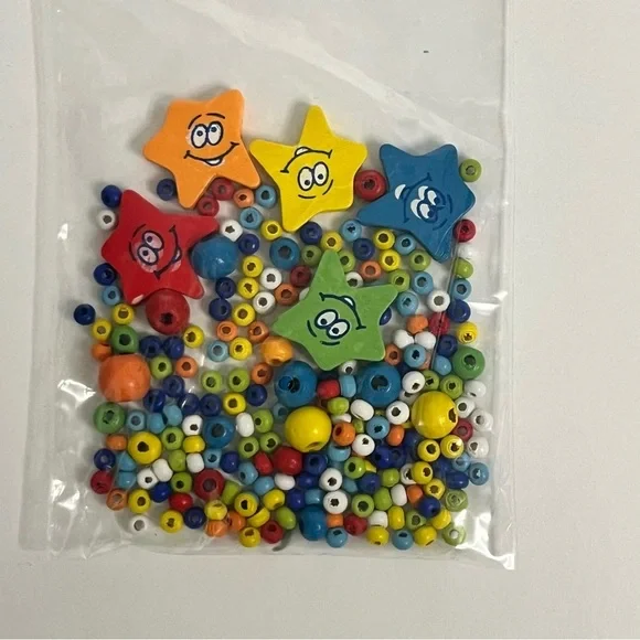 vintage wooden star beads painted faces multi size round bead colorful‎ kidcore
