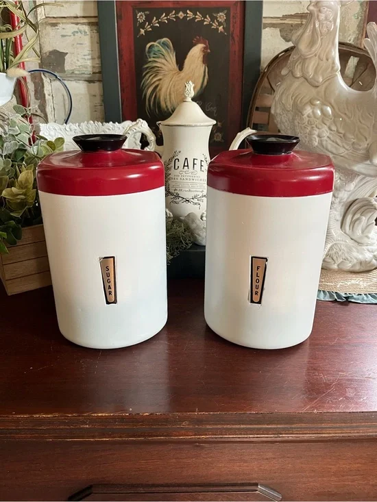 Vintage Metal Sugar & Flour Canisters READ