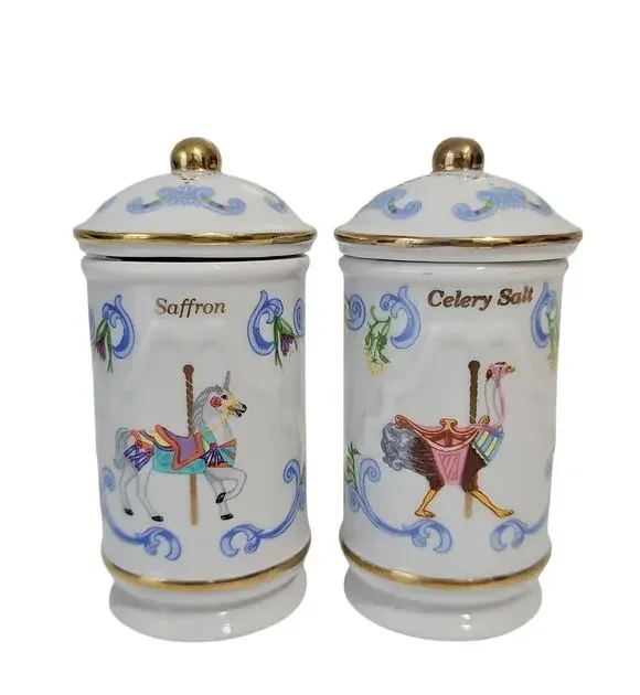 Lenox Spice Carousel Saffron Celery Salt Spice Jars1993 Fine Porcelain FLAWED