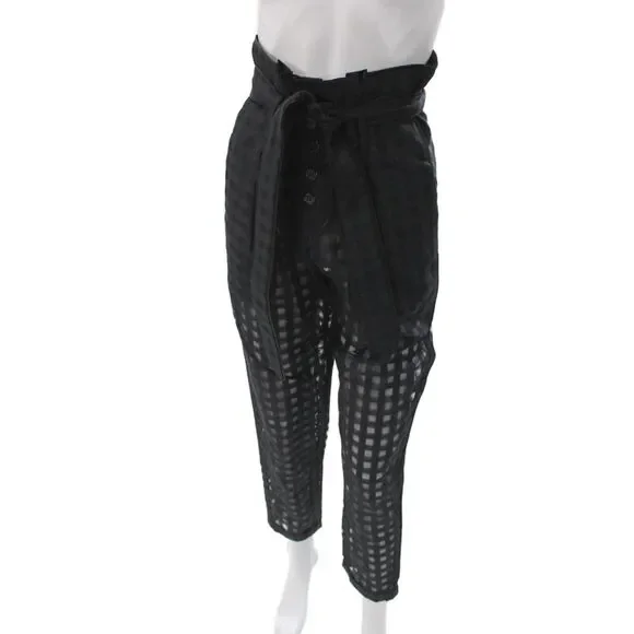 Mes DeMoiselles Paris Women Paperbag Check Cotton Pants Black Button Size 34