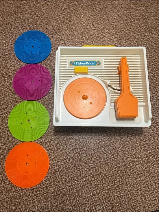 Fisher-Price Vintage Music Box Toy Record Player with 4 Discs 1988-1992