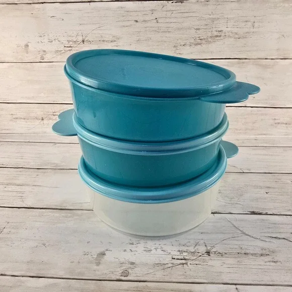 Tupperware Servalier Oval Nesting Bowl‎ Set Teal Frosted Clear 500ml 700ml 3pc