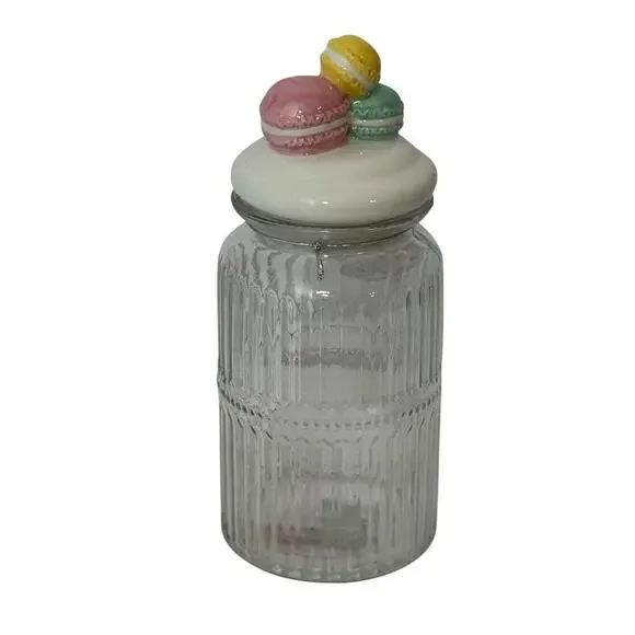 Vintage Glass Jar Ceramic Lid Macaron Kitchen Canister
