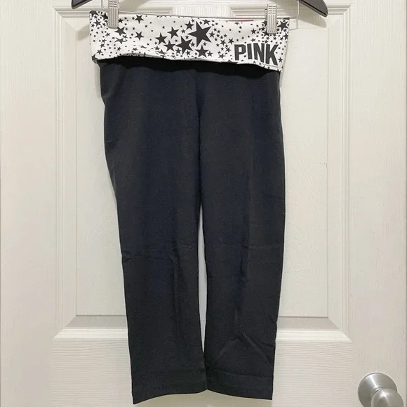Victorias Secret PINK Foldover Capri Leggings Black White NWT Y2K Stars‎ XS 2012