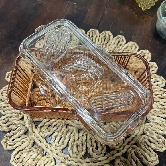 Vintage Glass Food Storage Container with Clear Lid