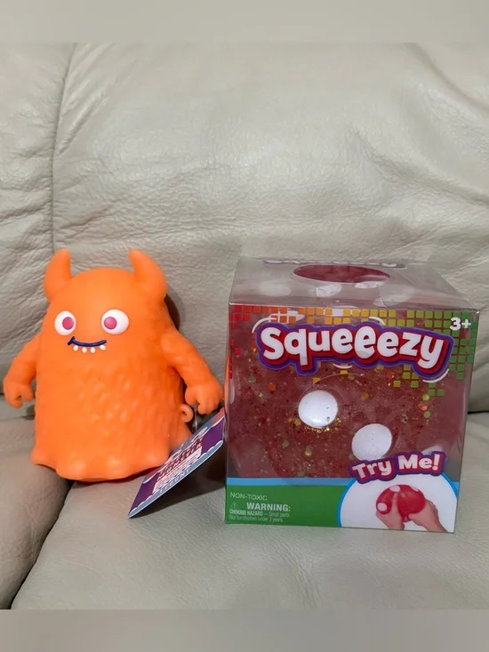 Sunny Days Squeeezy Jumbo Squishy Dice & Target Dollar Spot Stretchy Monster
