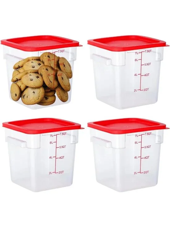 4 Pack 8 Qt Clear Square Food Storage Containers with Lids - Stackable, NSF