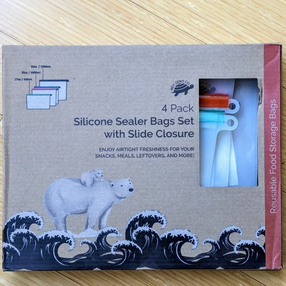 NWT Net Zero Co. Reusable Silicone Sealable Bags - set of 4