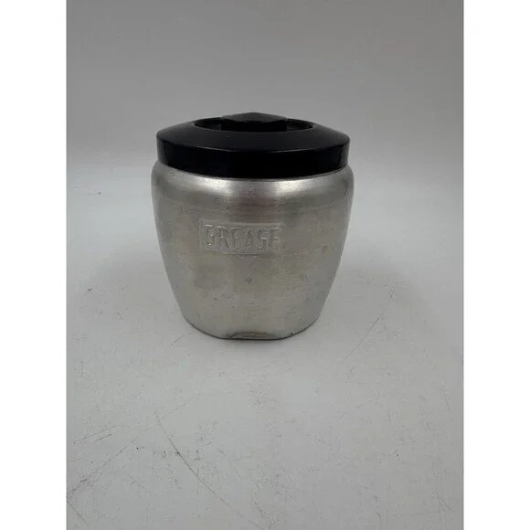 Vintage Spun Aluminum GREASE Canister W/ Lid and Strainer Made in Japan DENTS