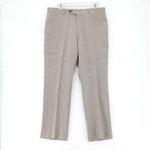 Tommy Hilfiger Wool Dress Pants Trousers Tan Sharkskin 36 / 30 Flat Front Mid Ri