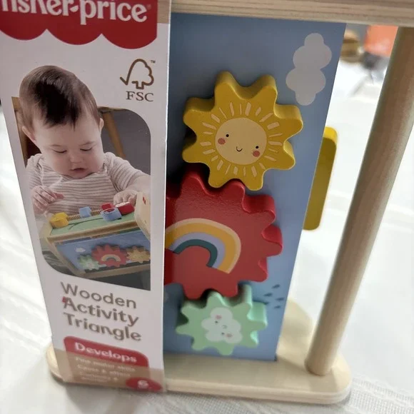 NEW-Fisher Price 3-Sided Fine Motor Toy for 6M+, Wooden Activity Triangle