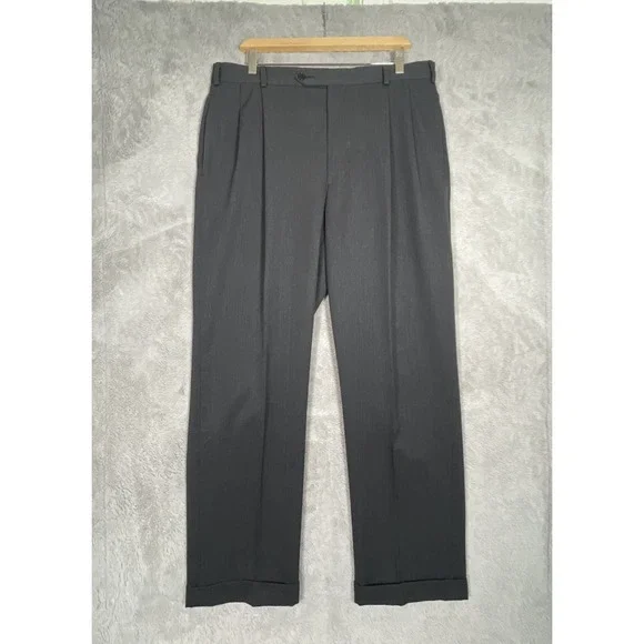 Brooks‎ Brothers Dress Pants Men 36x32 346 Charcoal Grey Wool Pleated Cuffed EUC