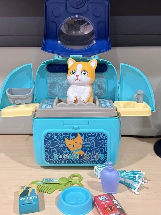 Kids' Blue Cat Grooming Playset with Accessories, new
