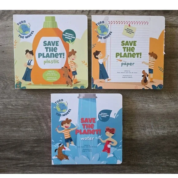 Save the Planet Turn the Wheel 3 Board Book Set Plastic Paper Water