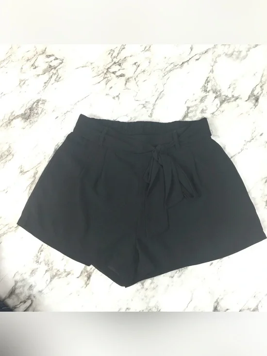 Miss Avenue Tie-Waist Lined Sheer Pleated Shorts Black Size Small
