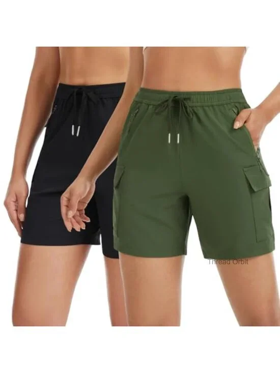 Women's Quick-Dry Hiking Cargo Shorts with Zipper Pockets (2-Pack) UPF 50+