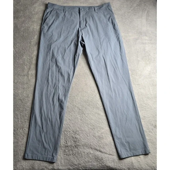 Rhone Commuter Classic Pants Mens 38x32 Gray Blue Slim Fit Straight  Zip Pocket