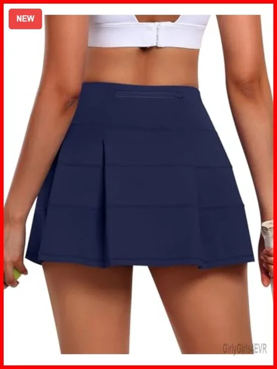 Women's Pleated Tennis Skort with Shorts, High Waist Athletic Skirt with
