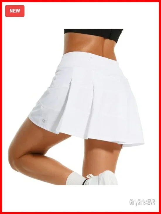 Pleated Tennis Skort with Built-in Shorts, 3 Pockets, Athletic Golf Skirt
