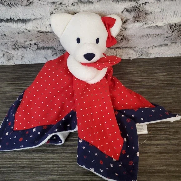 Gymboree White Bear Lovey Security Blanket Red Blue Polka Dot Floral 14