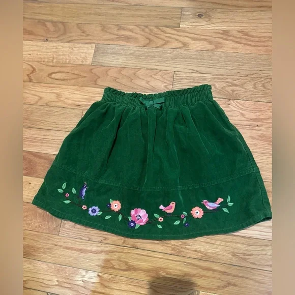 Gymboree Girls Green Corduroy Skirt‎ Shorts Under Embroidered Flowers Birds 5