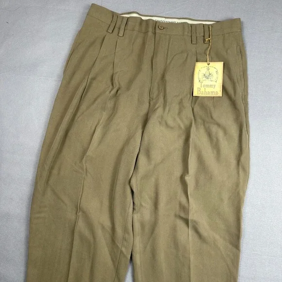 Tommy Bahama Relax The Fishbone Silk Pleated Pants Almond Khaki Herringbone NEW