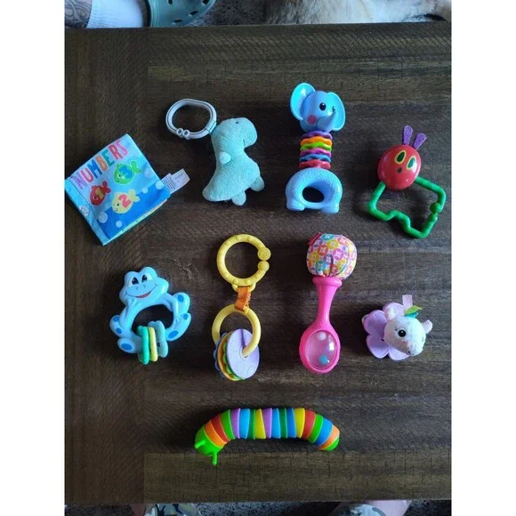 Baby Toy Lot Bundle (9pc) Developmental Baby Sensory Tummytime Rattles Teethers