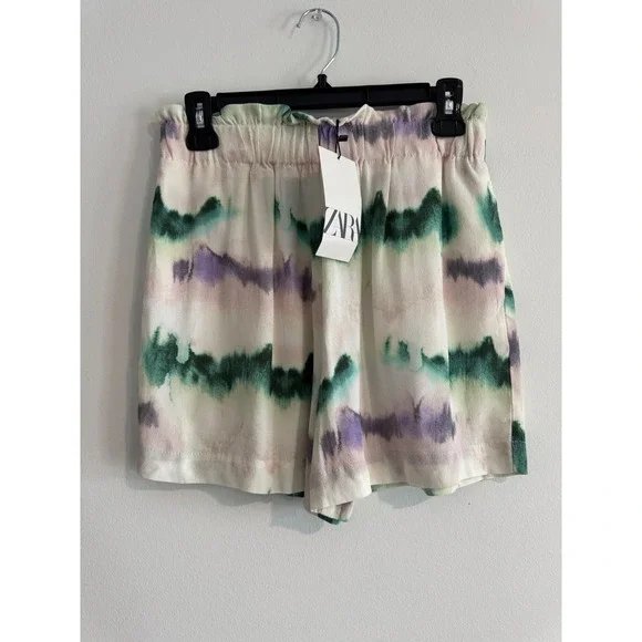 Zara Tie Dye Paperbag Waist‎ Shorts Womens Small Boho Festival Summer Relaxed