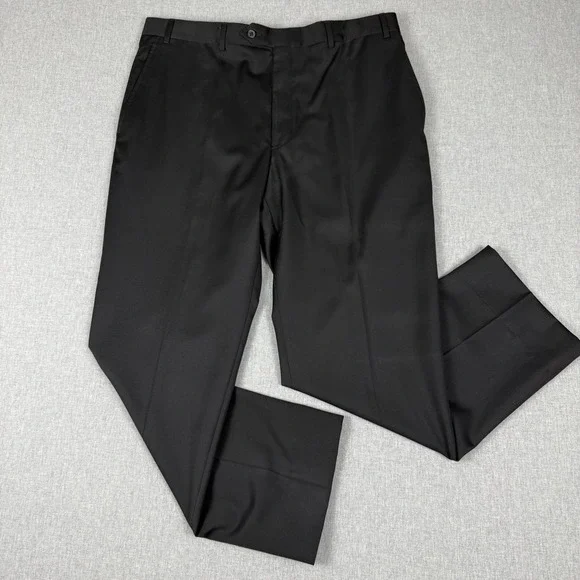 Kirkland Signature Mens 36x30 Black Wool Dress Pants Flat Front Luxury Trousers
