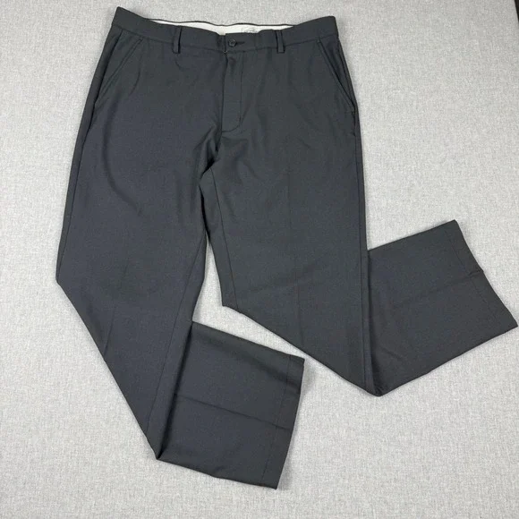 Greg Norman Mens Shark Performance Golf Pants 36x30 Dark Gray Flat Front Stretch