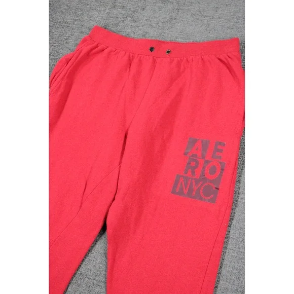 Aeropostale Mens Red AERO NYC Graphic Fleece Jogger Sleepwear Pants Medium