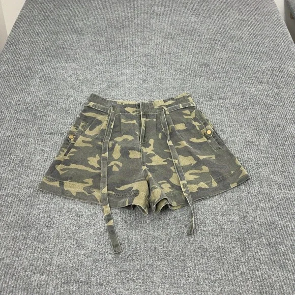 Promesa Shorts Womens M Green Cotton Camo High Waist Utility Cargo Casual Style
