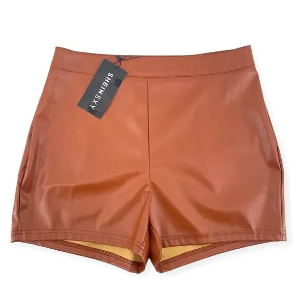 SHEIN SXY Women’s Brown High Waist PU Faux Leather Shorts Large