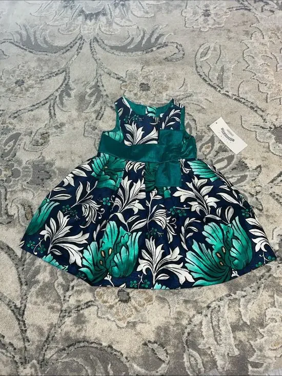 Gymboree Teal & Navy Floral Party Dress with Sash